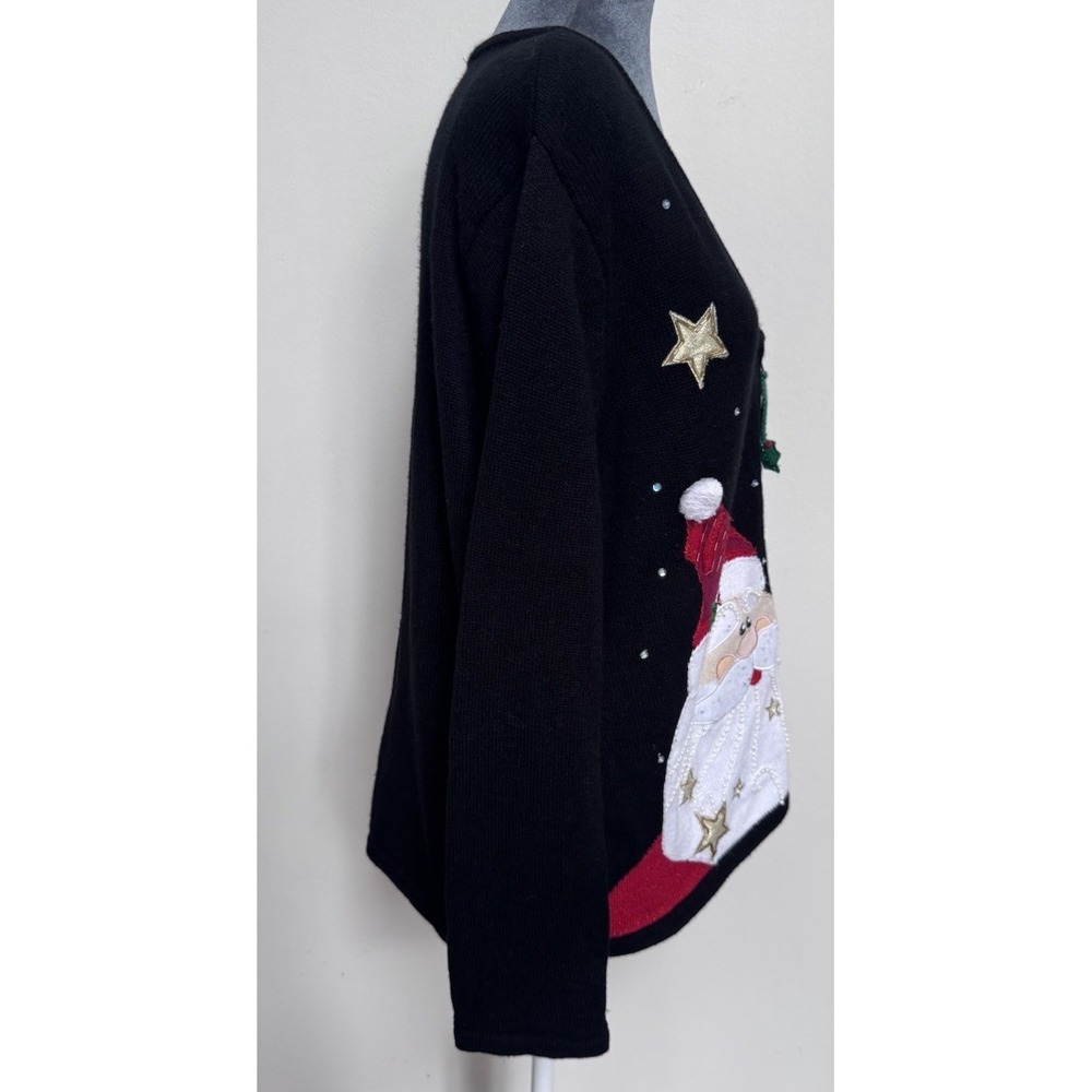 Vtg Christmas Cardigan Sweater XL Knit Full Zip Appliqué Cardinal Santa Novelty - Picture 11 of 16